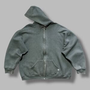 Vintage Blank Hoodie Full Zip Sweatshirt Russell Athletic Faded Gray XXL Boxy